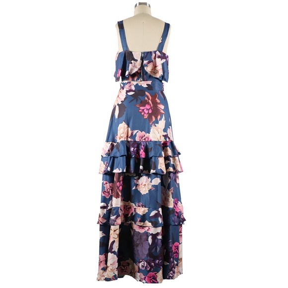 Boho Floral Print Crop Top ruffle Maxi skirt Set - Picture 4 of 6